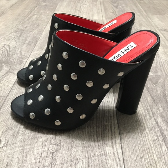 NWB Quinn Black Studded Peep-Toe Heeled Mules - Picture 5 of 9